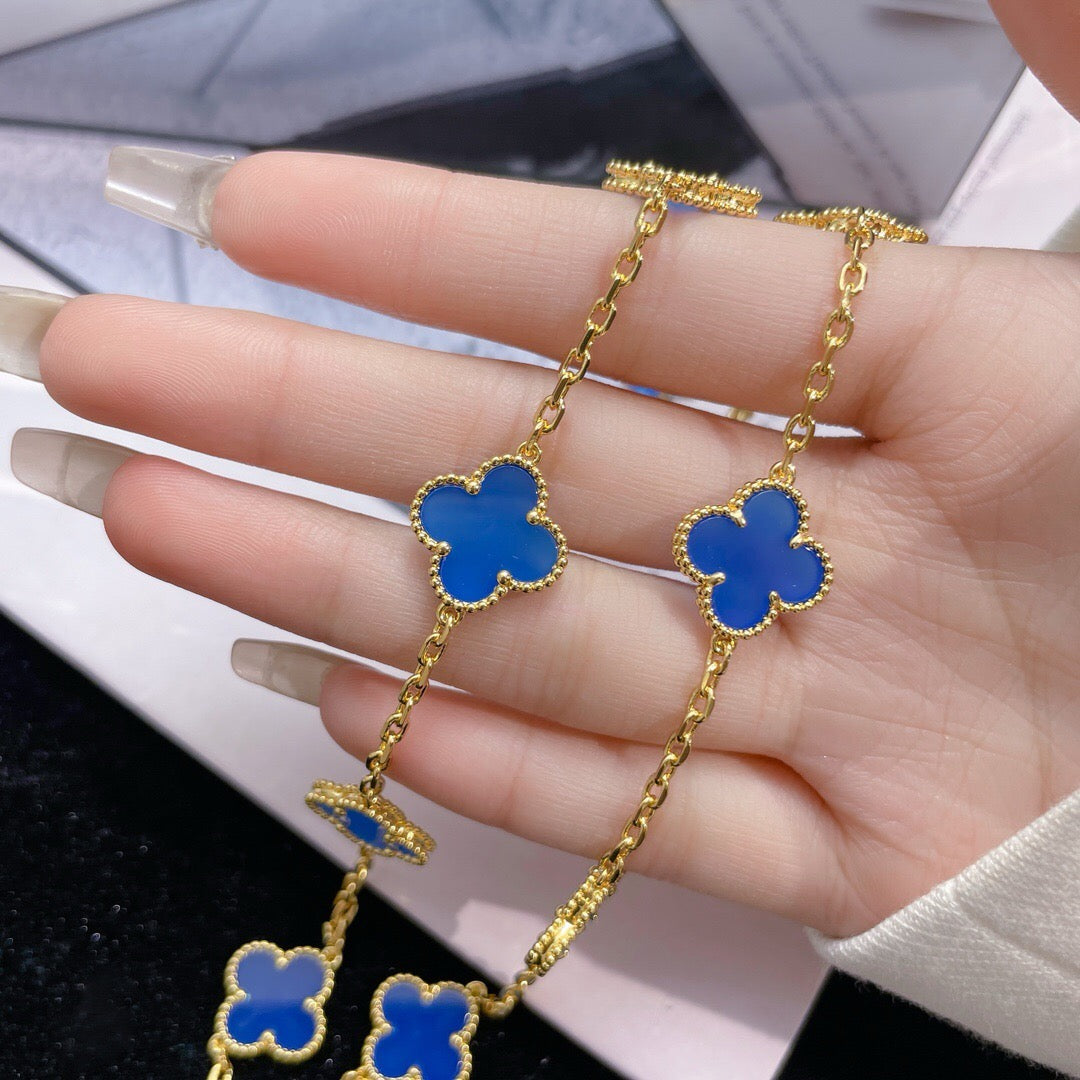 [Love Lucky]CLOVER 10 MOTIVE BLAUER ACHAT HALSKETTE