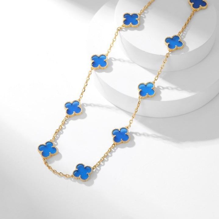 [Love Lucky]CLOVER 10 MOTIVE BLAUER ACHAT HALSKETTE