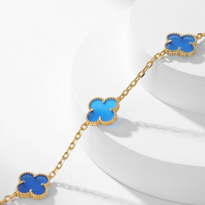 [Love Lucky]CLOVER 10 MOTIVE BLAUER ACHAT HALSKETTE