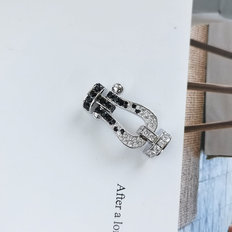 [Love Lucky]FORCE großes Hufeisen schwarz weiß Diamant Armband Silber