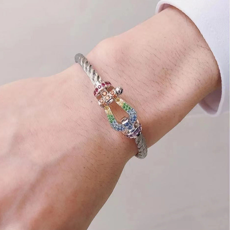 [Love Lucky] FORC großes Hufeisen farbigen Diamanten Armband Silber