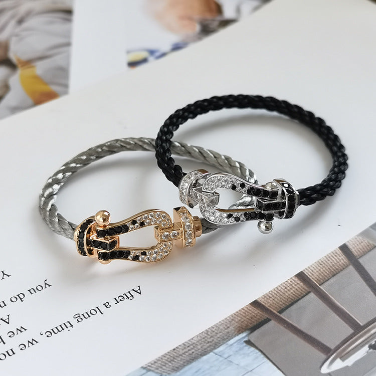 [Love Lucky]FORCE großes Hufeisen schwarz weiß Diamant Armband Silber