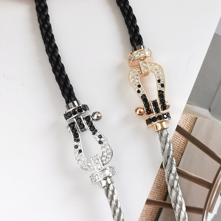 [Love Lucky]FORCE großes Hufeisen schwarz weiß Diamant Armband Silber