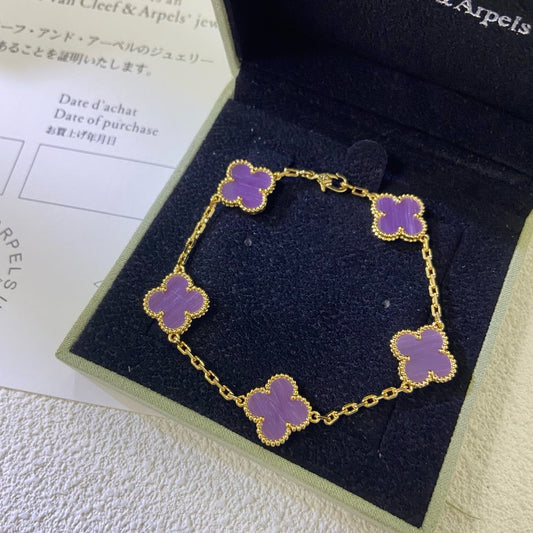 [Love Lucky]CLOVER  5 MOTIFS  PURPLE VIOLET BRACELET