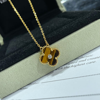 [Love Lucky] CLOVER 15MM DIAMANT UND GELBE TIGERAUGE ACHAT Halskette