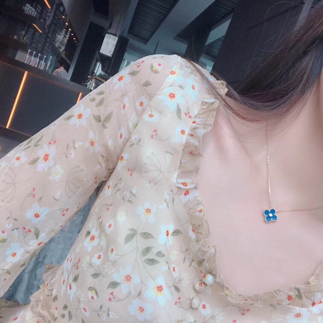 [Love Lucky]CLOVER 15MM DIAMANT UND BLAUER ACHAT HALSKETTE