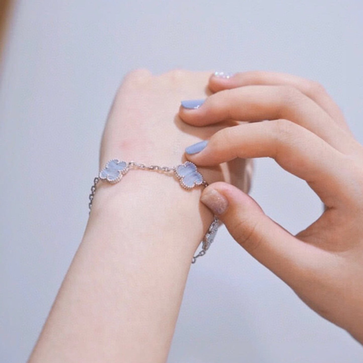 [Love Lucky]CLOVER 5 MOTIV LILA CHALCEDON ARMBAND SILBER 