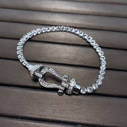 [Love Lucky]FORCE GROSSES HUFEISEN-TENNISARMBAND MIT VOLLEN DIAMANTEN 