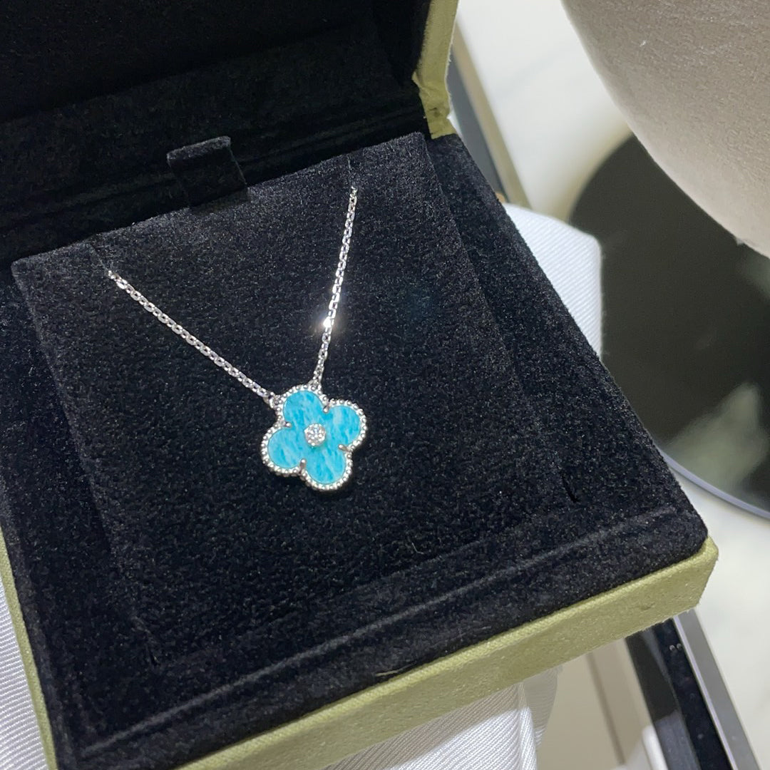 [Love Lucky]CLOVER 15MM DIAMANT SVRES PORZELLAN HALSKETTE SILBER