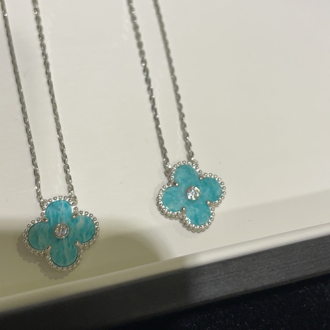 [Love Lucky]CLOVER 15MM DIAMANT SVRES PORZELLAN HALSKETTE SILBER