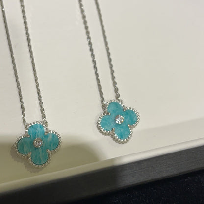 [Love Lucky]CLOVER 15MM DIAMANT SVRES PORZELLAN HALSKETTE SILBER