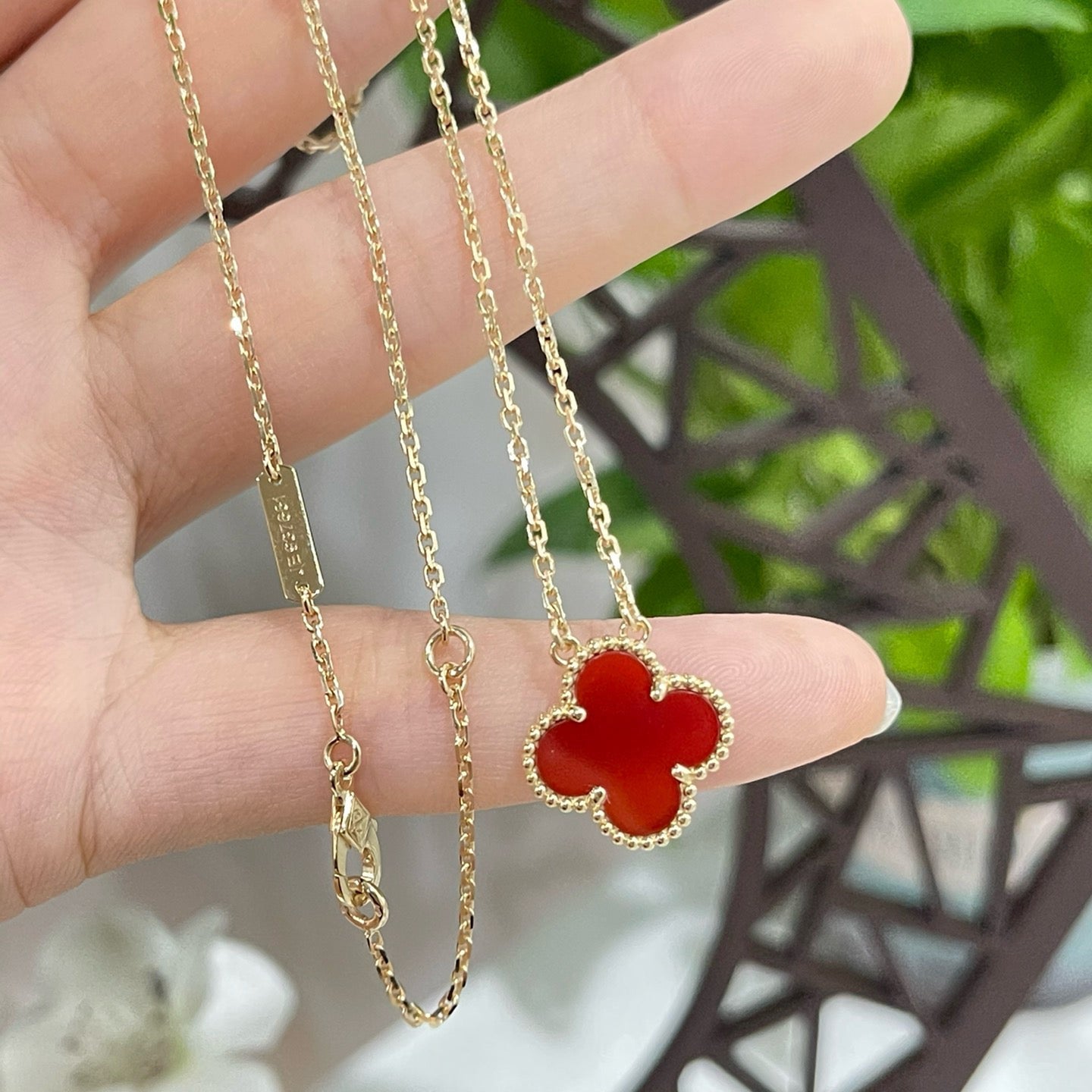[Love Lucky]CLOVER 15MM KARNEOL EINZELNE BLUMENKETTE