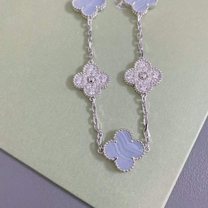 [Love Lucky]CLOVER 5 MOTIV DIAMOND LILA CHALCEDON ARMBAND SILBER 