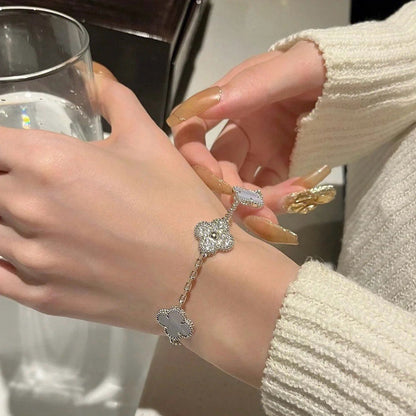 [Love Lucky]CLOVER 5 MOTIV DIAMOND LILA CHALCEDON ARMBAND SILBER 