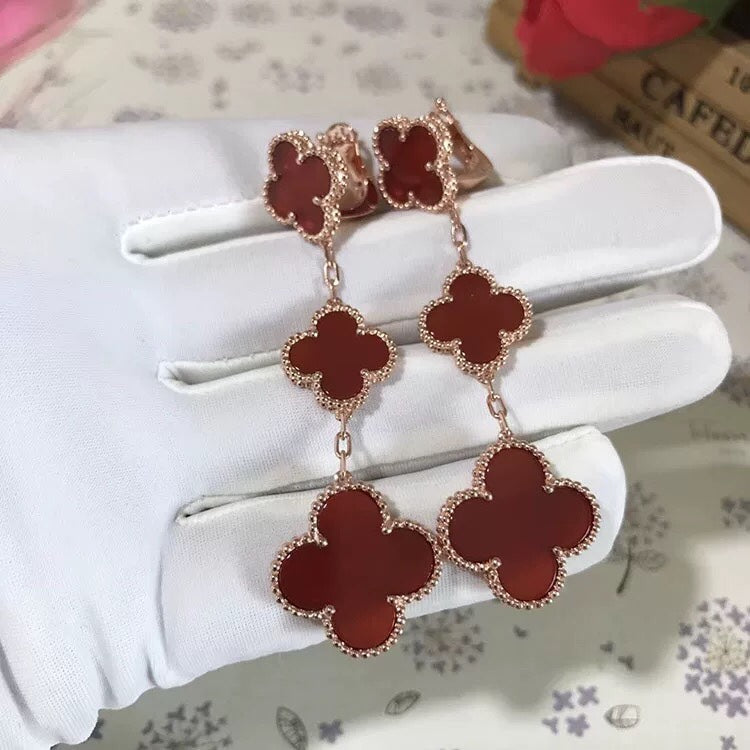 [Love Lucky]Ohrhänger mit Kleeblattmotiv und Karneol