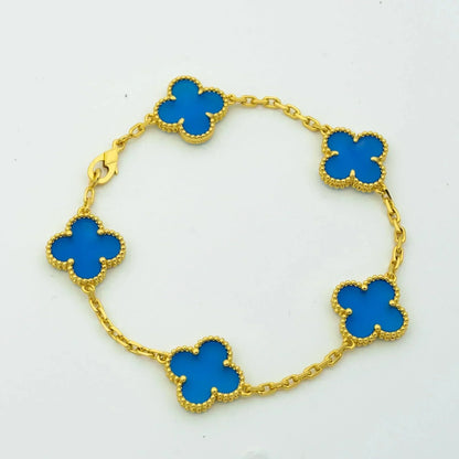 [Love Lucky]CLOVER 5 MOTIVE BLAUER ACHAT ARMBAND
