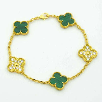 [Love Lucky]CLOVER 5 MOTIV MALACHIT DIAMANT ARMBAND