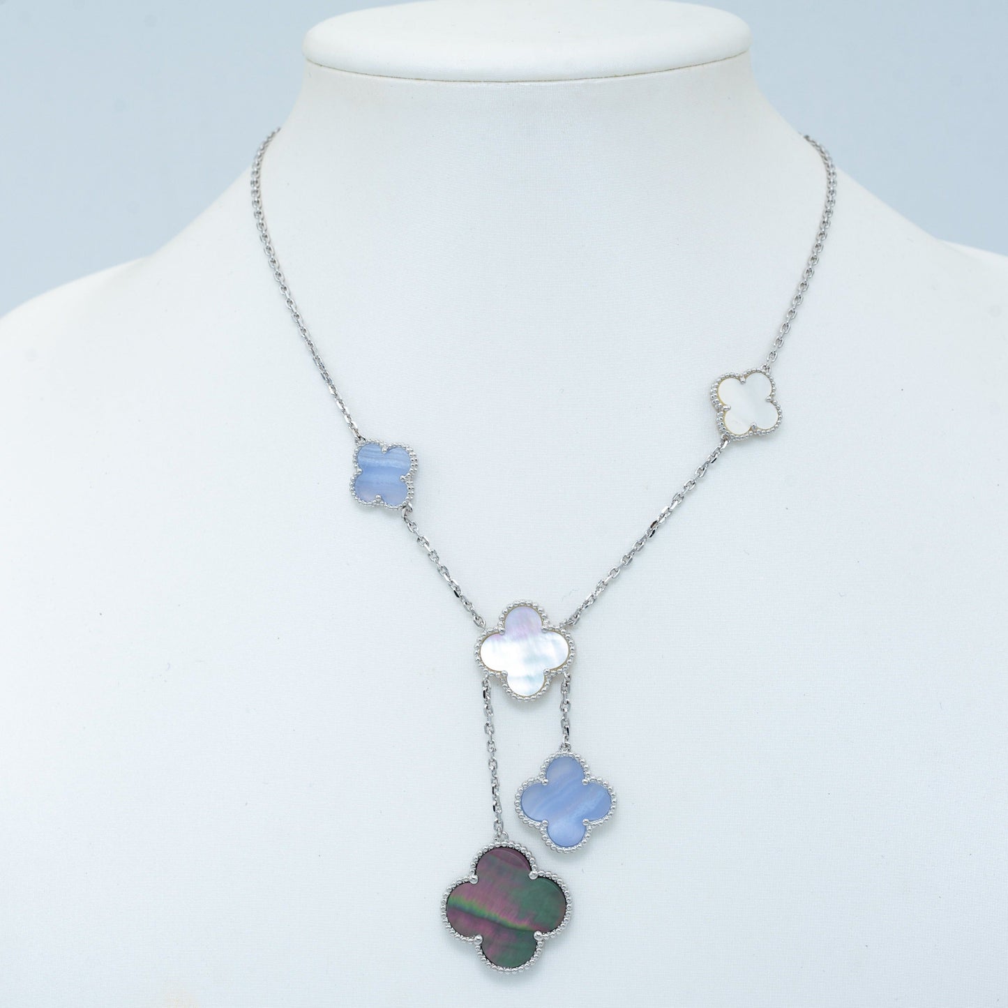[Love Lucky]CLOVER MOP CHALCEDON HALSKETTE SILBER 6 MOTIV 