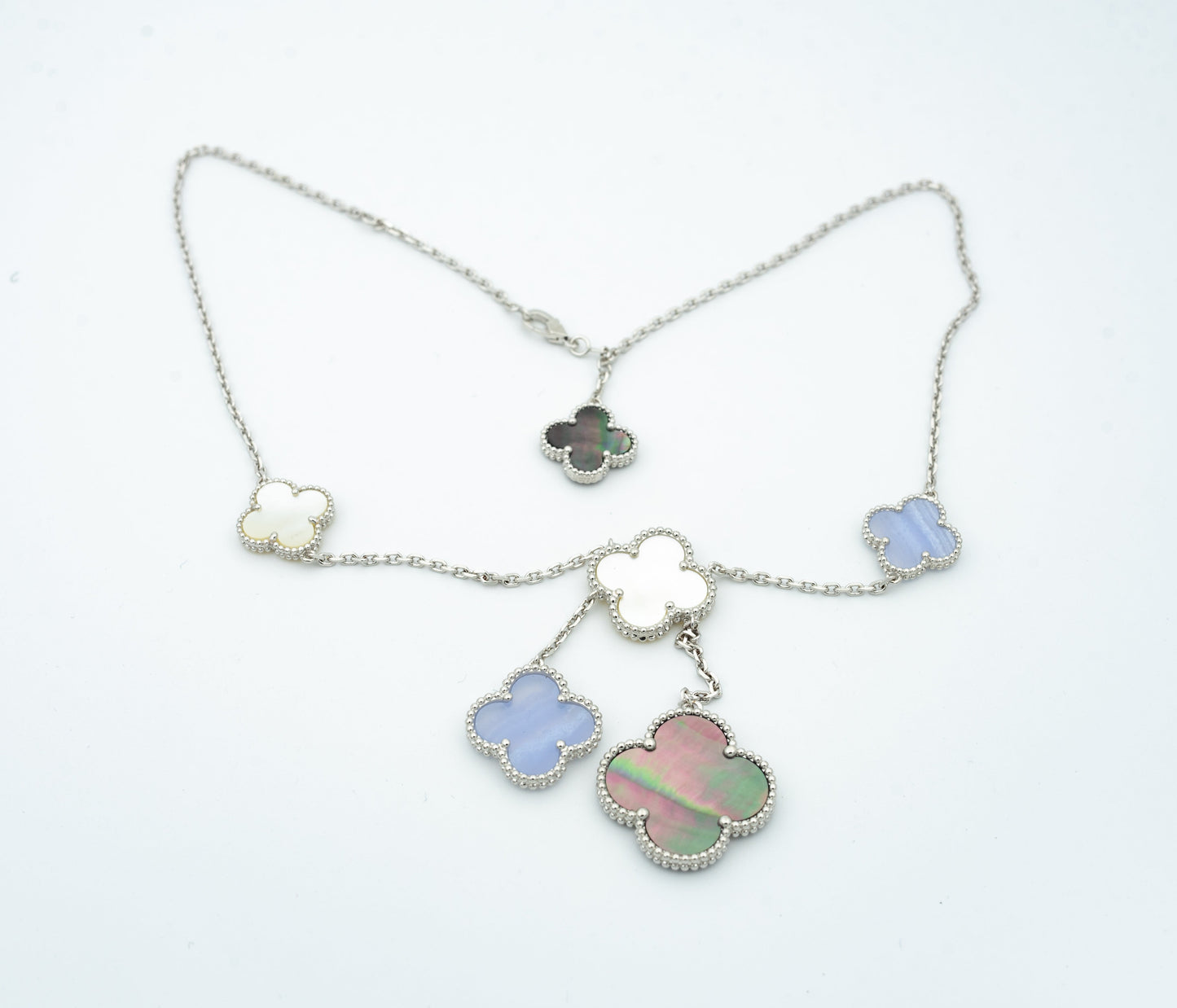 [Love Lucky]CLOVER MOP CHALCEDON HALSKETTE SILBER 6 MOTIV 