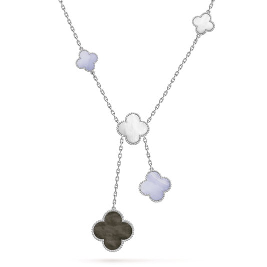 [Love Lucky]CLOVER MOP CHALCEDON HALSKETTE SILBER 6 MOTIV 
