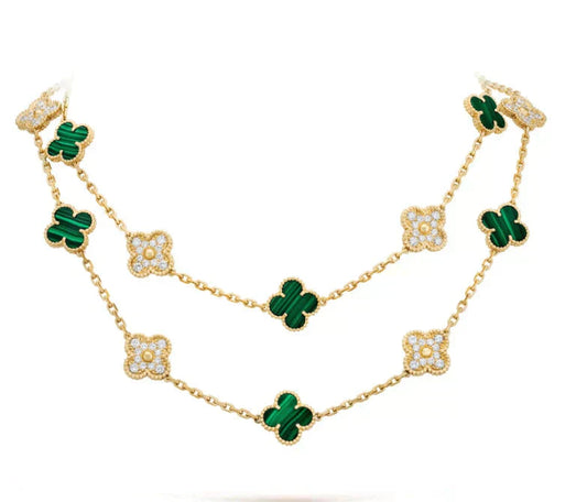 [Love Lucky]CLOVER 20 MOTIFS MALACHITE DIAMOND NECKLACE