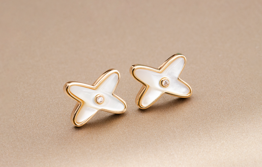 [Love Lucky]JEUX DE WHITE MOP PINK GOLD DIAMANT OHRRINGE