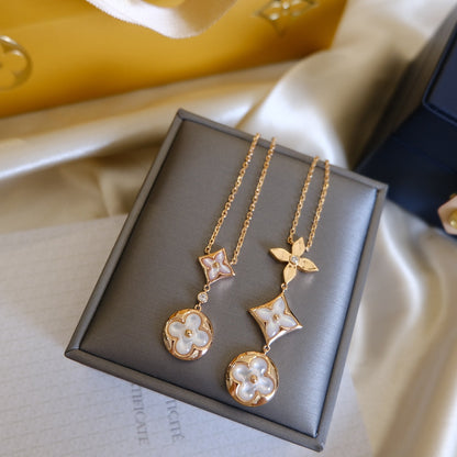 [Love Lucky] COLOR BLOSSOM LARIAT HALSKETTE ROSA GOLD WEIßE PERLE UND DIAMANT
