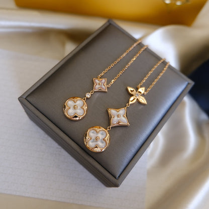 [Love Lucky] COLOR BLOSSOM LARIAT HALSKETTE ROSA GOLD WEIßE PERLE UND DIAMANT