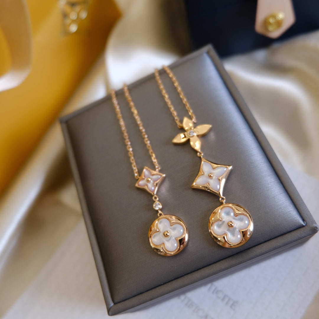 [Love Lucky] COLOR BLOSSOM LARIAT HALSKETTE ROSA GOLD WEIßE PERLE UND DIAMANT