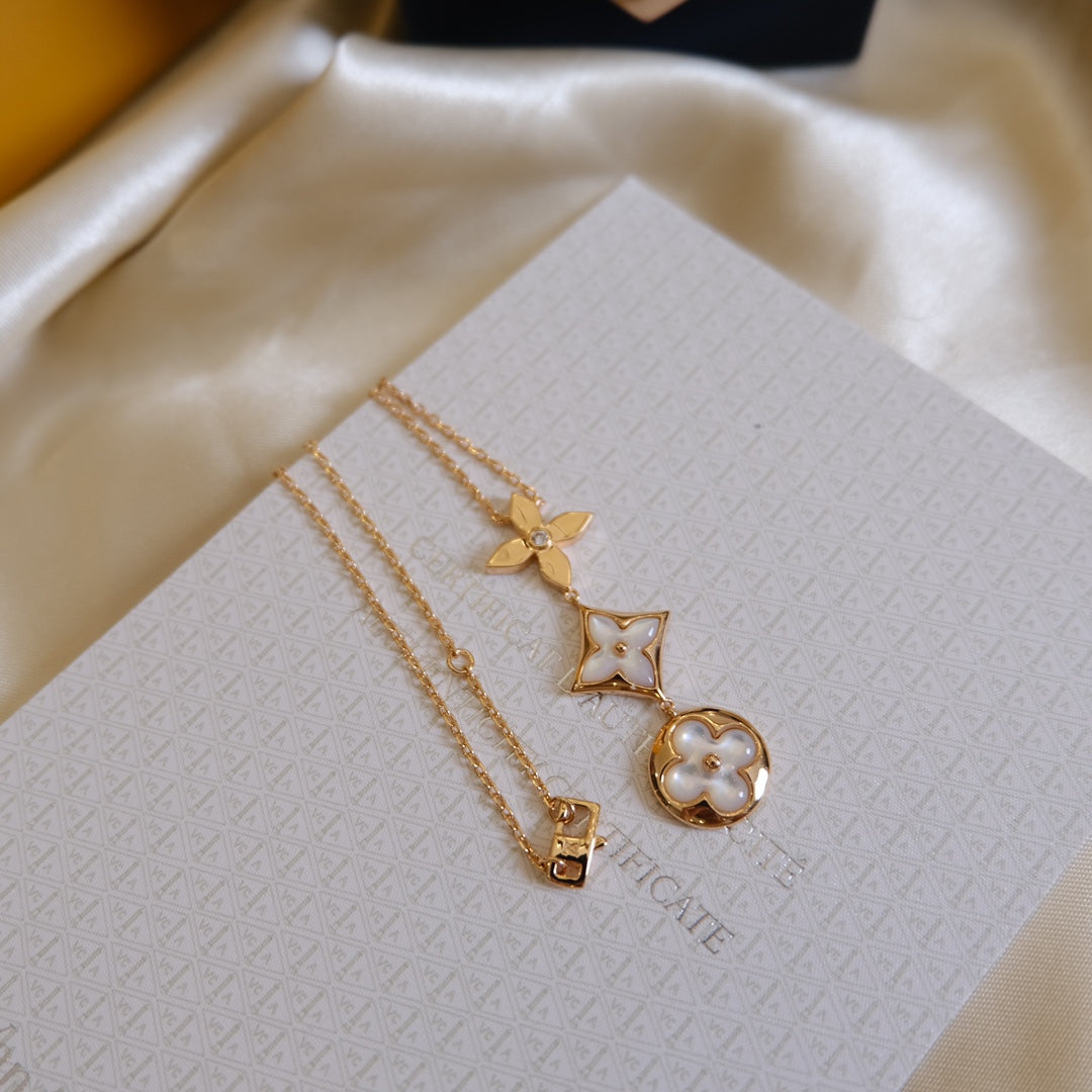 [Love Lucky] COLOR BLOSSOM LARIAT HALSKETTE ROSA GOLD WEIßE PERLE UND DIAMANT