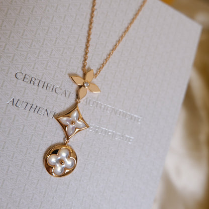 [Love Lucky] COLOR BLOSSOM LARIAT HALSKETTE ROSA GOLD WEIßE PERLE UND DIAMANT