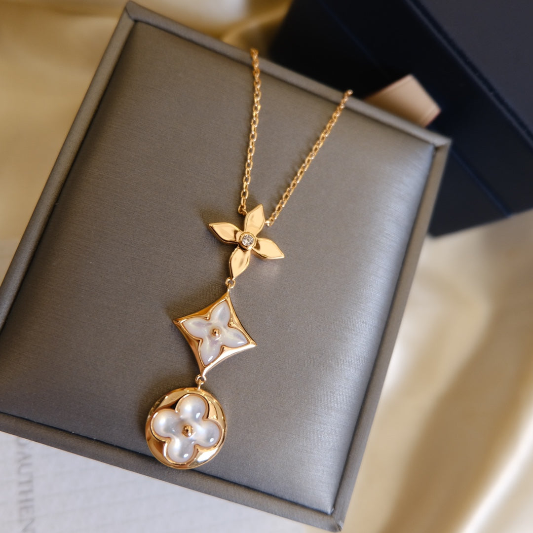 [Love Lucky] COLOR BLOSSOM LARIAT HALSKETTE ROSA GOLD WEIßE PERLE UND DIAMANT