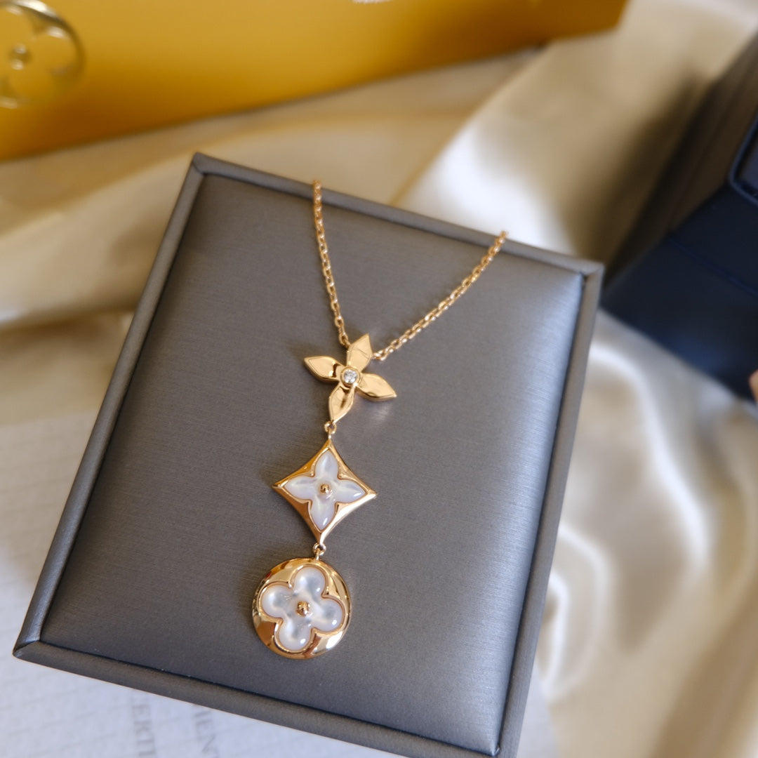 [Love Lucky] COLOR BLOSSOM LARIAT HALSKETTE ROSA GOLD WEIßE PERLE UND DIAMANT