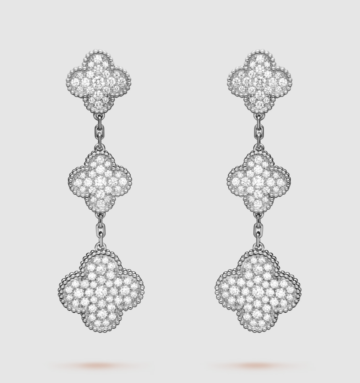 [Love Lucky] Kleeblatt 3 Motiv Diamant Silber Tropfen Ohrringe