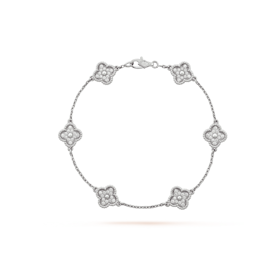 [Love Lucky]CLOVER 6 MOTIF SILVER DIAMOND BRACELET