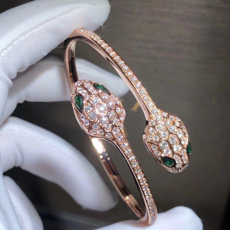 [Love Lucky]SERPENTI ARMBAND ROTGOLD MALACHIT DIAMANT DOPPELSCHLANGE