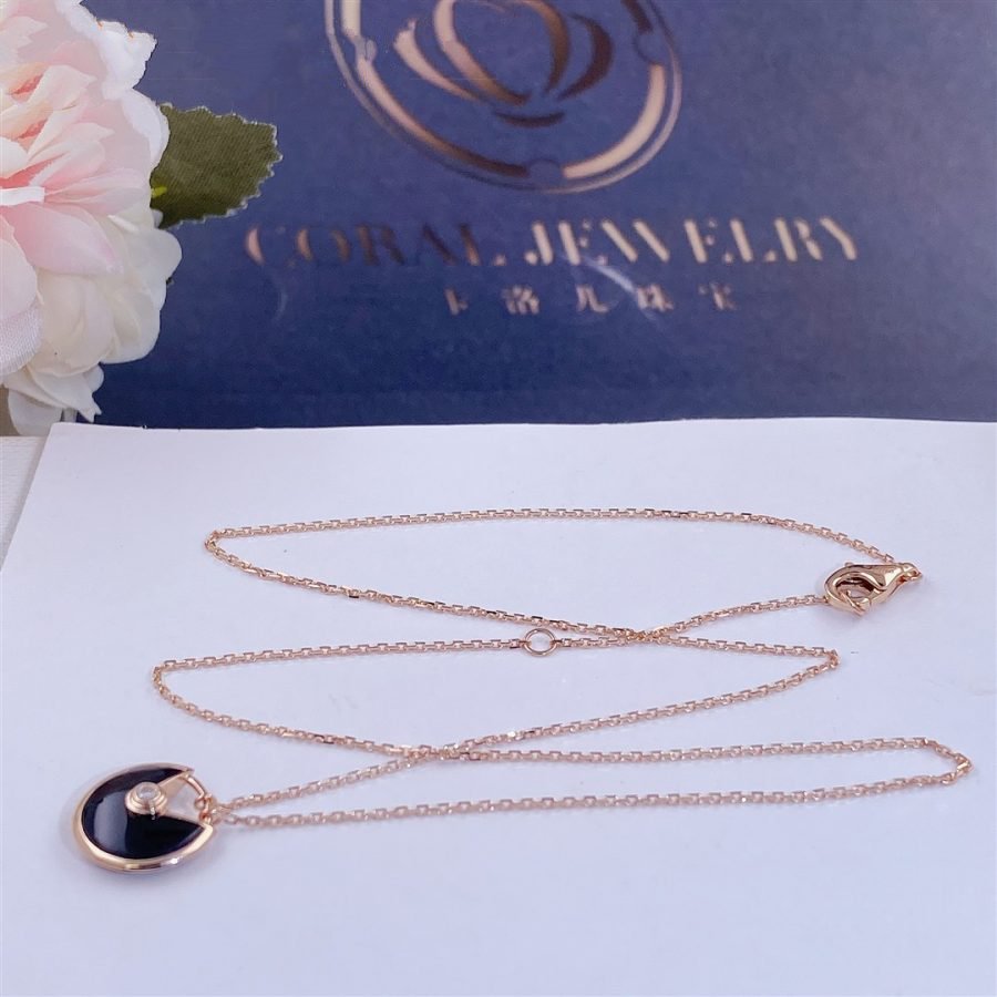 [Love Lucky]AMULETT ROSÉGOLD ONYX HALSKETTE