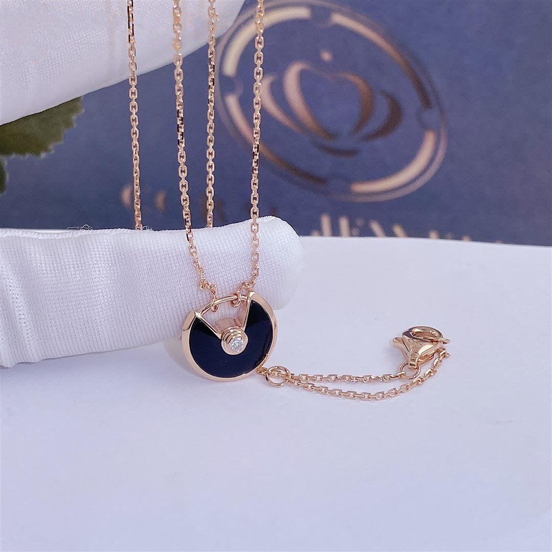 [Love Lucky]AMULETT ROSÉGOLD ONYX HALSKETTE