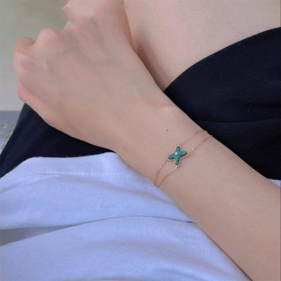 [Love Lucky]JEUX ARMBAND MALACHIT ROTGOLD 1 DIAMANT