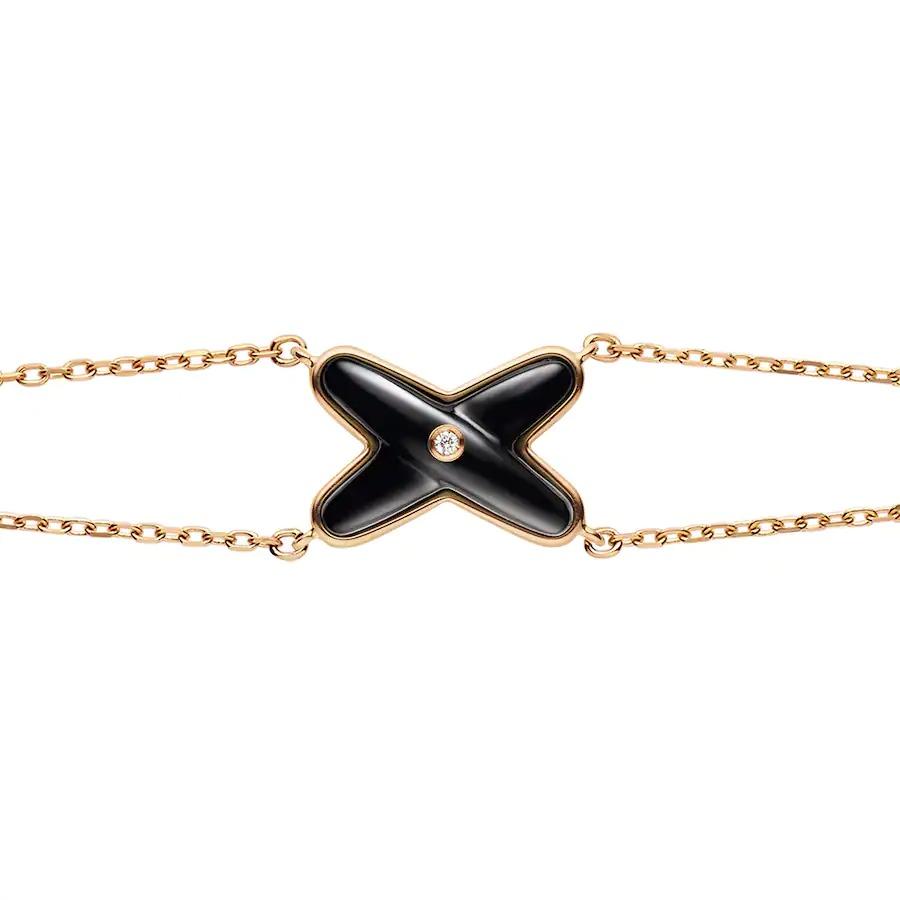 [Love Lucky]JEUX ARMBAND ONYX ROSA GOLD 1 DIAMANT