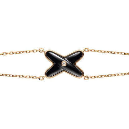 [Love Lucky]JEUX ARMBAND ONYX ROSA GOLD 1 DIAMANT