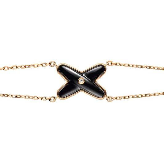 [Love Lucky]JEUX ARMBAND ONYX ROSA GOLD 1 DIAMANT