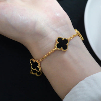 [Love Lucky]CLOVER 5 MOTIVE SCHWARZER ONYX ARMBAND 