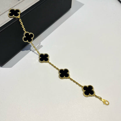 [Love Lucky]CLOVER 5 MOTIVE SCHWARZER ONYX ARMBAND 