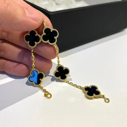 [Love Lucky]CLOVER 5 MOTIVE SCHWARZER ONYX ARMBAND 
