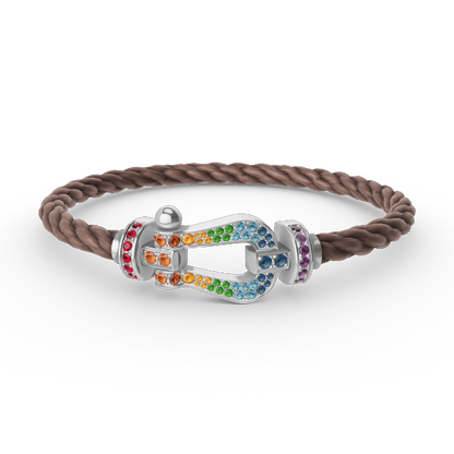 [Love Lucky] FORC großes Hufeisen farbigen Diamanten Armband Silber