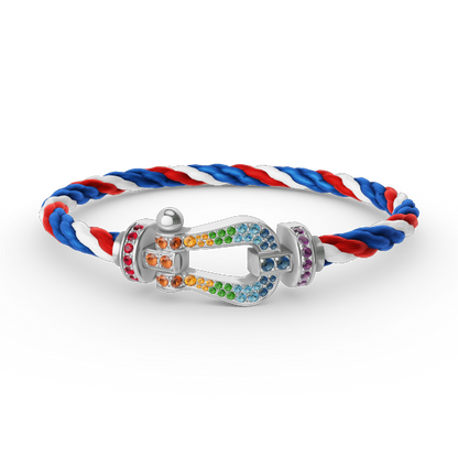 [Love Lucky] FORC großes Hufeisen farbigen Diamanten Armband Silber