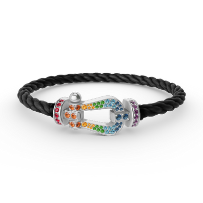 [Love Lucky] FORC großes Hufeisen farbigen Diamanten Armband Silber