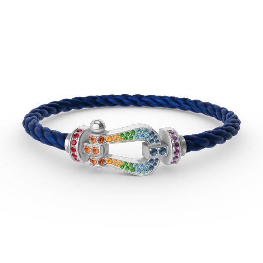 [Love Lucky] FORC großes Hufeisen farbigen Diamanten Armband Silber