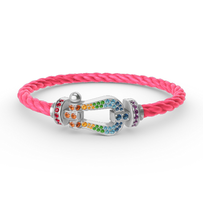 [Love Lucky] FORC großes Hufeisen farbigen Diamanten Armband Silber
